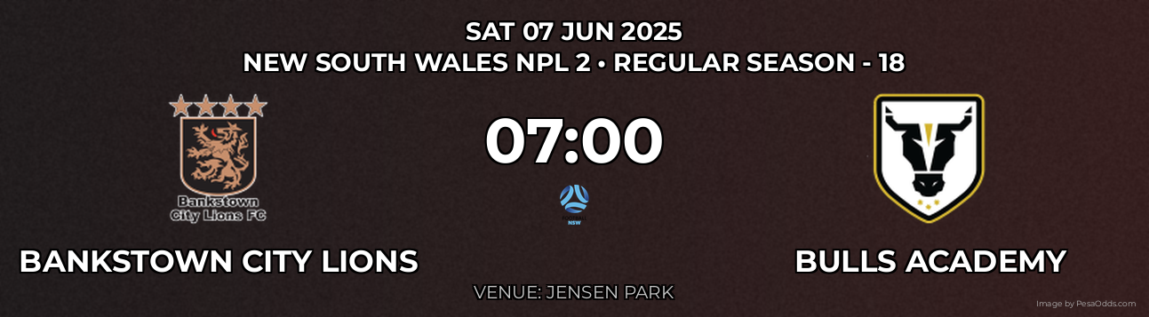 Bankstown City Lions vs Bulls Academy Prediction match poster for New South Wales NPL 2 fixture on SAT 07 JUN 2025