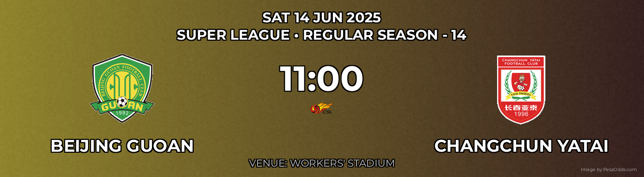 Beijing Guoan vs Changchun Yatai Prediction match poster for Super League fixture on SAT 14 JUN 2025