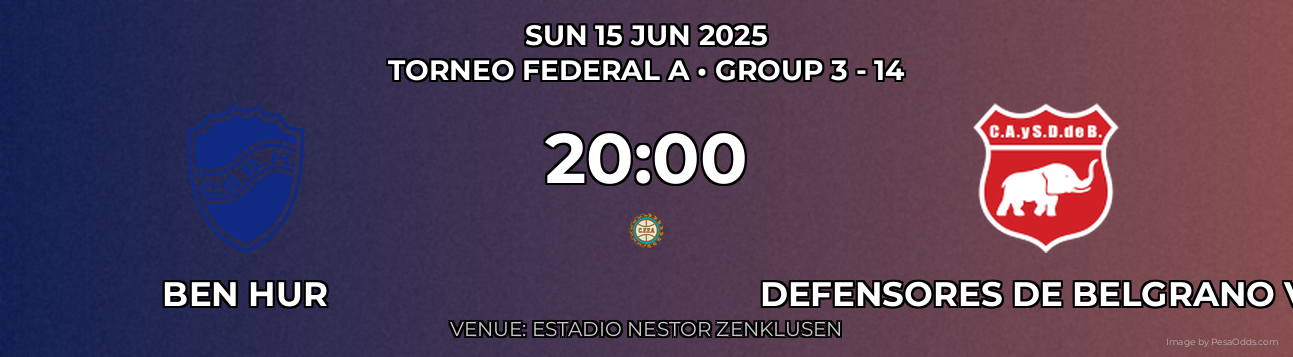 Ben Hur vs Defensores de Belgrano VR Prediction match poster for Torneo Federal A fixture on SUN 15 JUN 2025