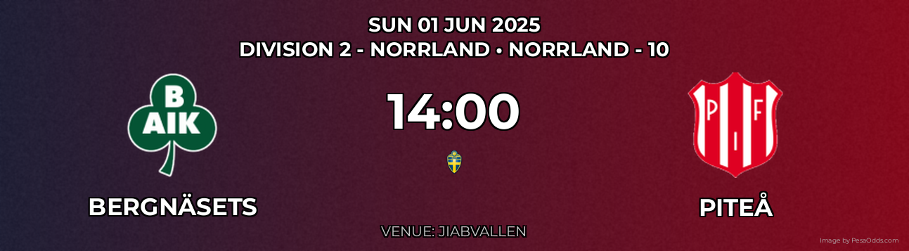 Bergnäsets vs Piteå Prediction match poster for Division 2 - Norrland fixture on SUN 01 JUN 2025