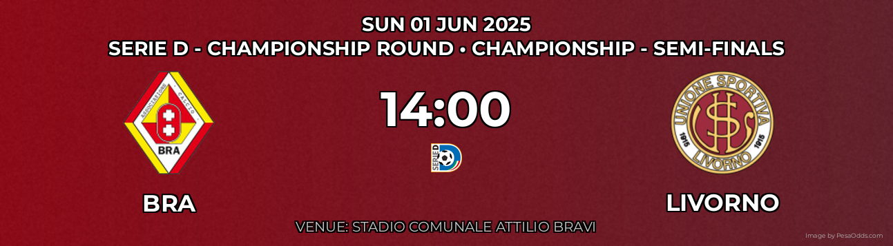 Bra vs Livorno Prediction match poster for Serie D - Championship Round fixture on SUN 01 JUN 2025