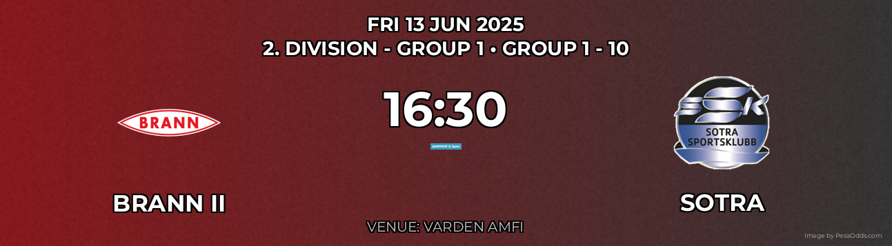 Brann II vs Sotra Prediction match poster for 2. Division - Group 1 fixture on FRI 13 JUN 2025