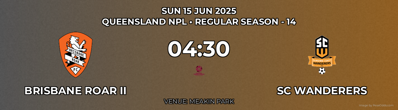 Brisbane Roar II vs SC Wanderers Prediction match poster for Queensland NPL fixture on SUN 15 JUN 2025
