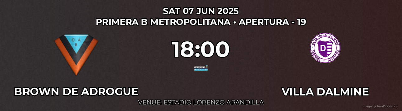 Brown DE Adrogue vs Villa Dalmine Prediction match poster for Primera B Metropolitana fixture on SAT 07 JUN 2025
