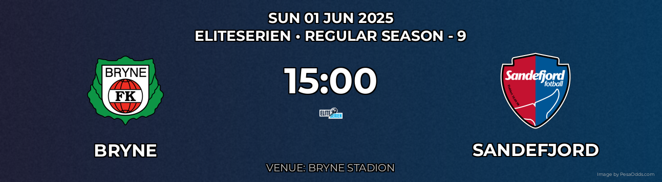 Bryne vs Sandefjord Prediction match poster for Eliteserien fixture on SUN 01 JUN 2025