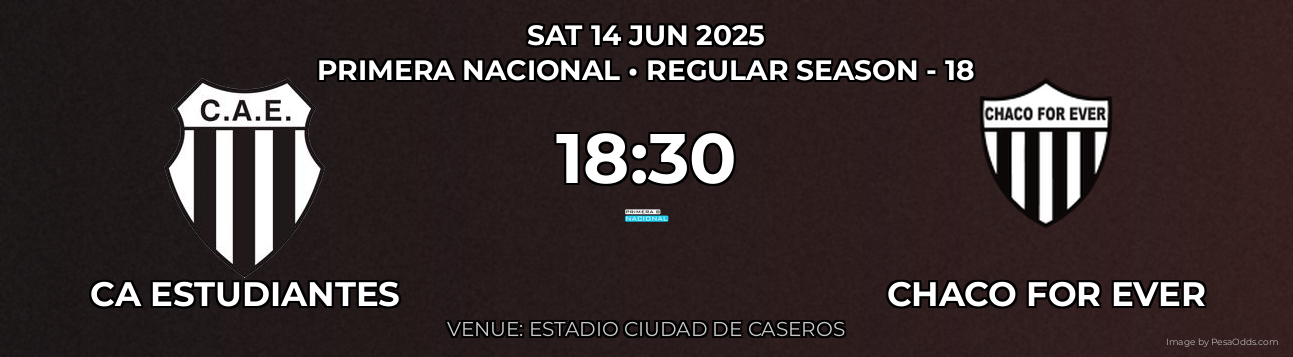 CA Estudiantes vs Chaco For Ever Prediction match poster for Primera Nacional fixture on SAT 14 JUN 2025