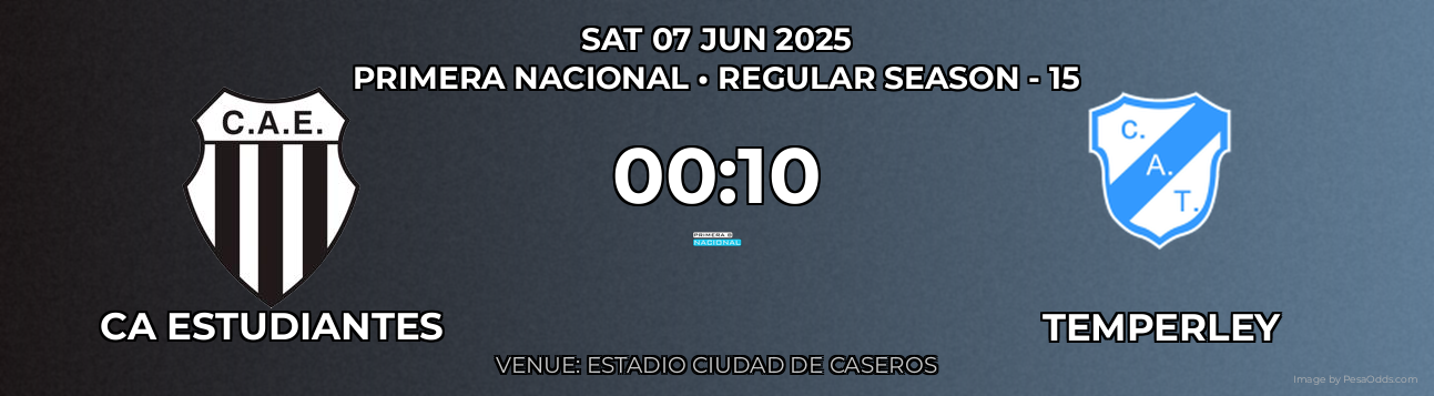CA Estudiantes vs Temperley Prediction match poster for Primera Nacional fixture on SAT 07 JUN 2025