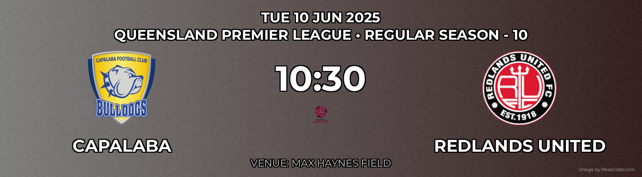 Capalaba vs Redlands United Prediction match poster for Queensland Premier League fixture on TUE 10 JUN 2025