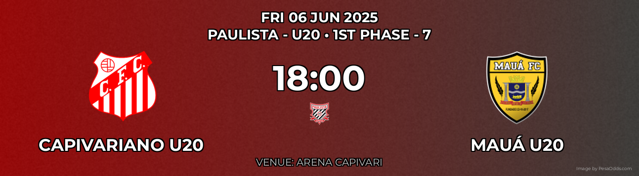 Capivariano U20 vs Mauá U20 Prediction match poster for Paulista - U20 fixture on FRI 06 JUN 2025