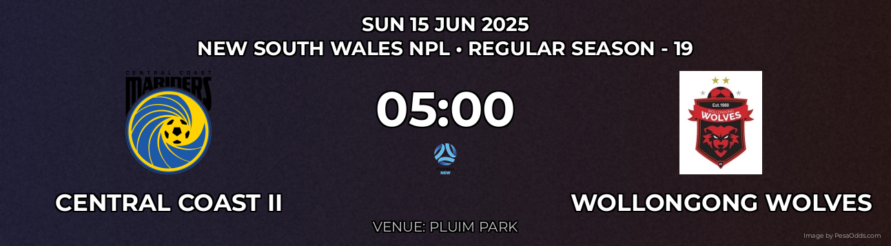Central Coast II vs Wollongong Wolves Prediction match poster for New South Wales NPL fixture on SUN 15 JUN 2025
