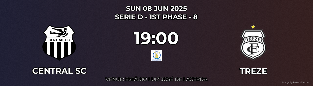 Central SC vs Treze Prediction match poster for Serie D fixture on SUN 08 JUN 2025