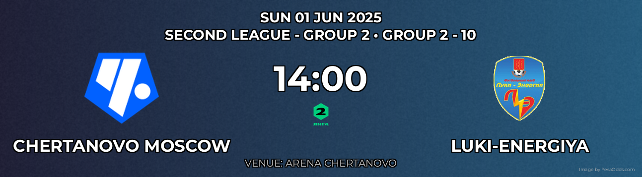 Chertanovo Moscow vs Luki-Energiya Prediction match poster for Second League - Group 2 fixture on SUN 01 JUN 2025