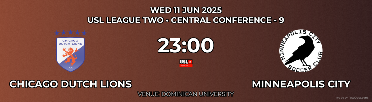 Chicago Dutch Lions vs Minneapolis City Prediction match poster for USL League Two fixture on WED 11 JUN 2025
