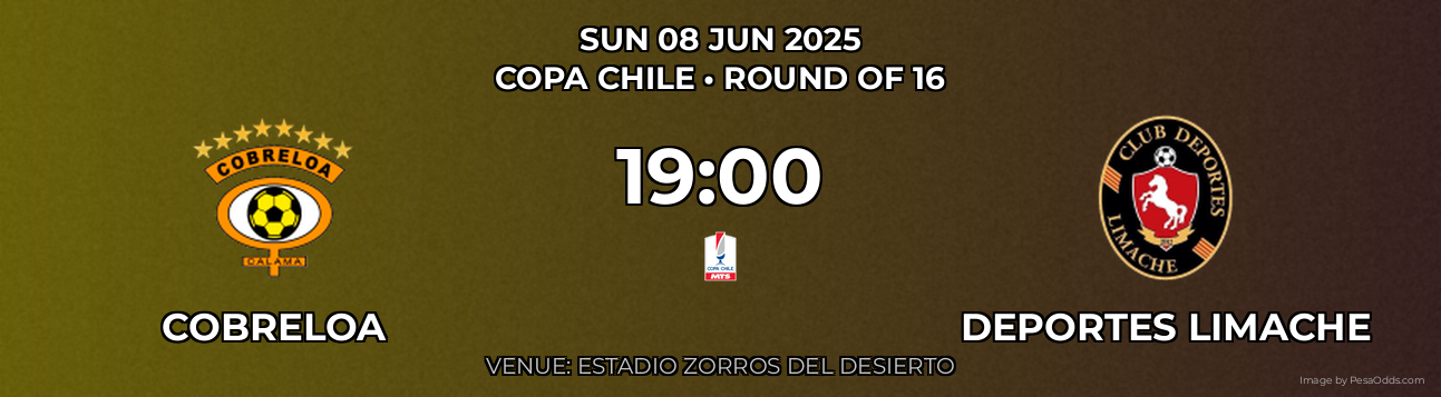 Cobreloa vs Deportes Limache Prediction match poster for Copa Chile fixture on SUN 08 JUN 2025