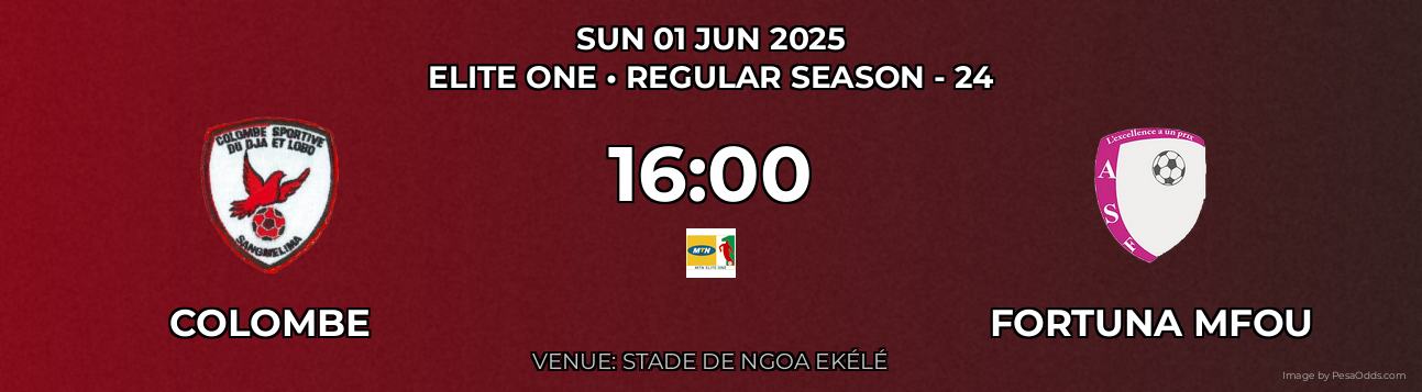 Colombe vs Fortuna Mfou Prediction match poster for Elite One fixture on SUN 01 JUN 2025