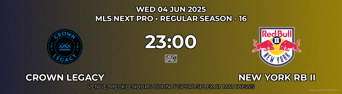 Crown Legacy vs New York RB II Prediction match poster for MLS Next Pro fixture on WED 04 JUN 2025