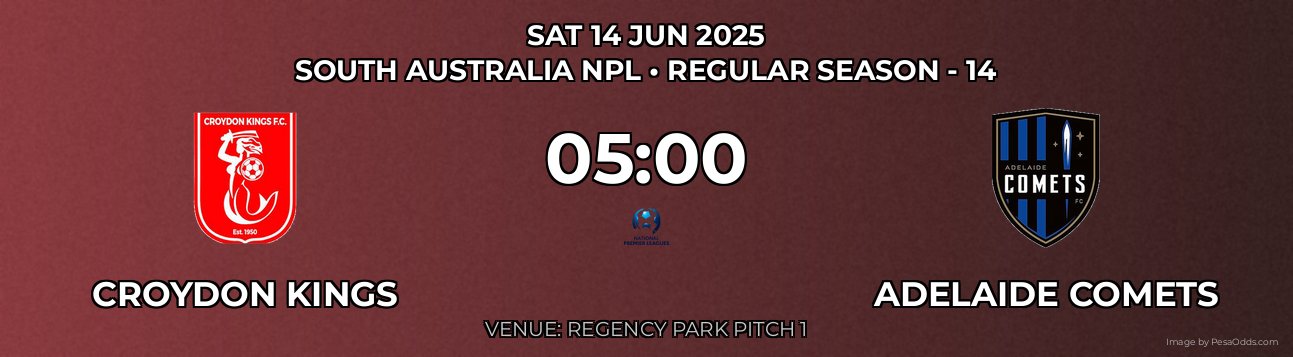 Croydon Kings vs Adelaide Comets Prediction match poster for South Australia NPL fixture on SAT 14 JUN 2025