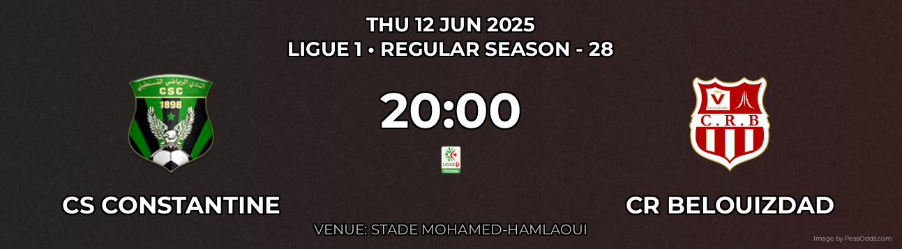 CS Constantine vs CR Belouizdad Prediction match poster for Ligue 1 fixture on THU 12 JUN 2025