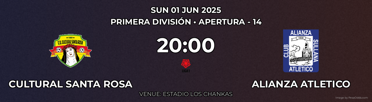 Cultural Santa Rosa vs Alianza Atletico Prediction match poster for Primera División fixture on SUN 01 JUN 2025