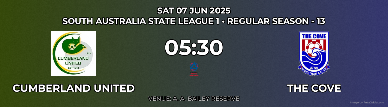 Cumberland United vs The Cove Prediction match poster for South Australia State League 1 fixture on SAT 07 JUN 2025