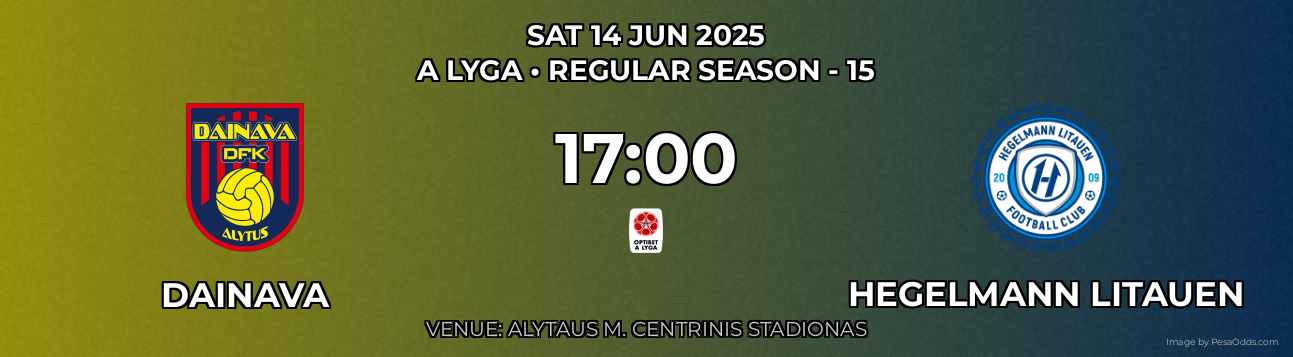 Dainava vs Hegelmann Litauen Prediction match poster for A Lyga fixture on SAT 14 JUN 2025