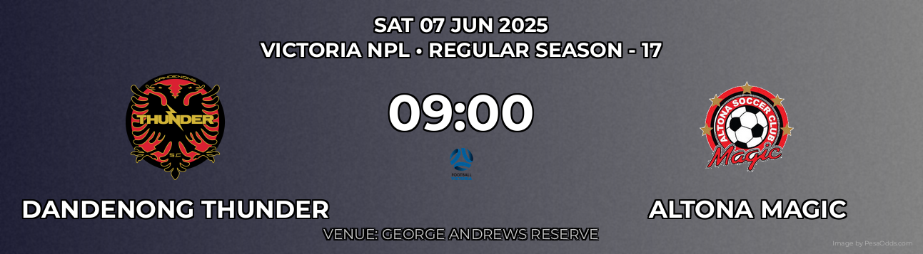 Dandenong Thunder vs Altona Magic Prediction match poster for Victoria NPL fixture on SAT 07 JUN 2025