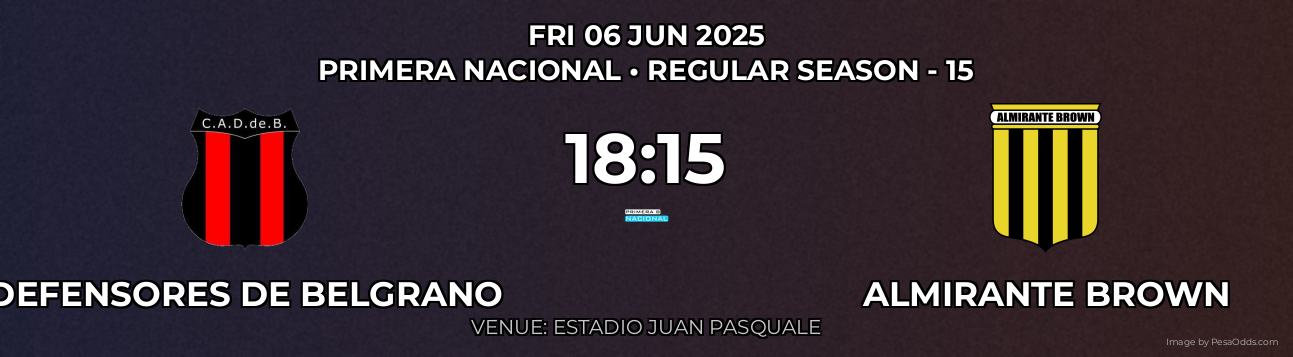 Defensores De Belgrano vs Almirante Brown Prediction match poster for Primera Nacional fixture on FRI 06 JUN 2025
