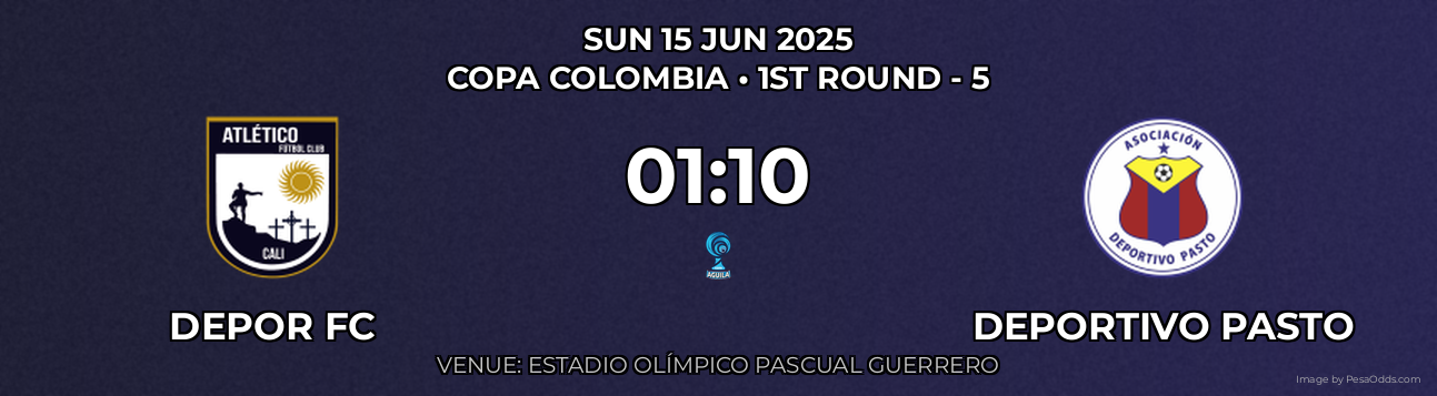 Depor FC vs Deportivo Pasto Prediction match poster for Copa Colombia fixture on SUN 15 JUN 2025