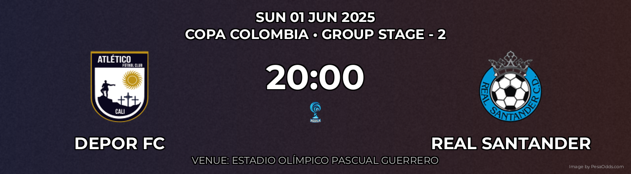 Depor FC vs Real Santander Prediction match poster for Copa Colombia fixture on SUN 01 JUN 2025
