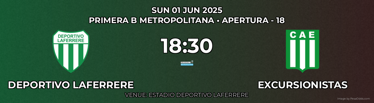 Deportivo Laferrere vs Excursionistas Prediction match poster for Primera B Metropolitana fixture on SUN 01 JUN 2025