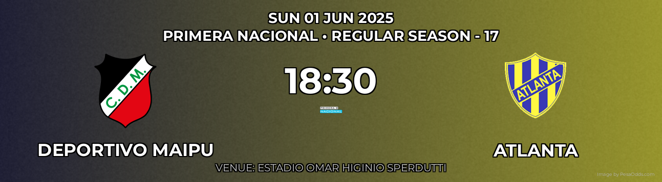 Deportivo Maipu vs Atlanta Prediction match poster for Primera Nacional fixture on SUN 01 JUN 2025