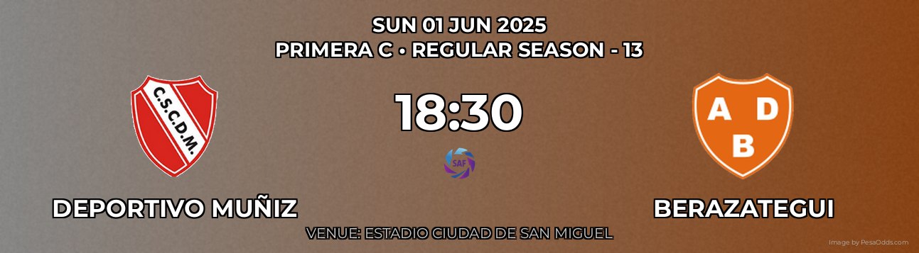 Deportivo Muñiz vs Berazategui Prediction match poster for Primera C fixture on SUN 01 JUN 2025