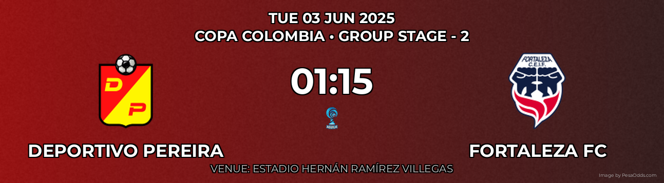 Deportivo Pereira vs Fortaleza FC Prediction match poster for Copa Colombia fixture on TUE 03 JUN 2025
