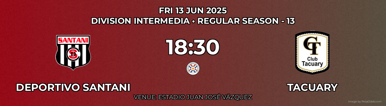 Deportivo Santani vs Tacuary Prediction match poster for Division Intermedia fixture on FRI 13 JUN 2025