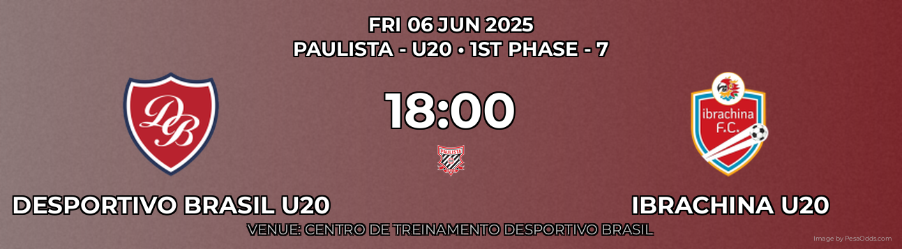 Desportivo Brasil U20 vs Ibrachina U20 Prediction match poster for Paulista - U20 fixture on FRI 06 JUN 2025