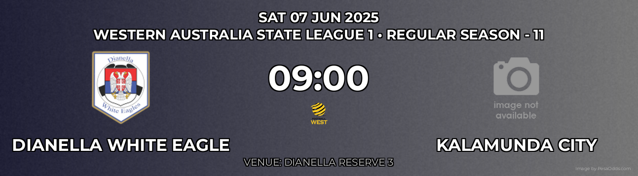 Dianella White Eagle vs Kalamunda City Prediction match poster for Western Australia State League 1 fixture on SAT 07 JUN 2025