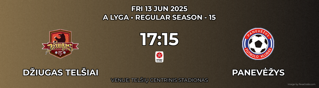 Džiugas Telšiai vs Panevėžys Prediction match poster for A Lyga fixture on FRI 13 JUN 2025
