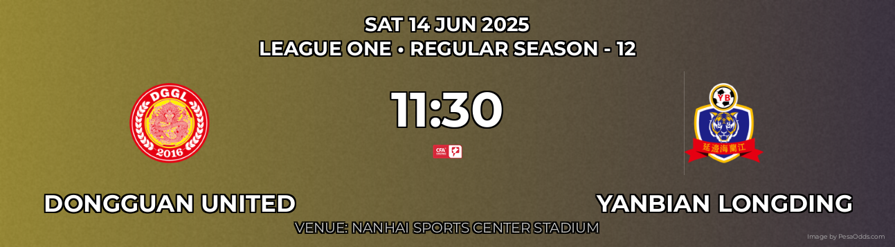 Dongguan United vs Yanbian Longding Prediction match poster for League One fixture on SAT 14 JUN 2025