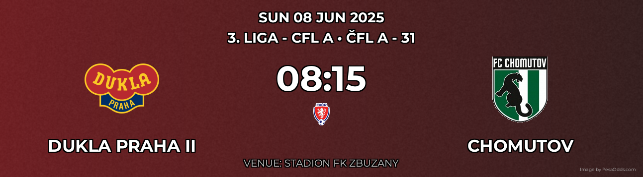 Dukla Praha II vs Chomutov Prediction match poster for 3. liga - CFL A fixture on SUN 08 JUN 2025
