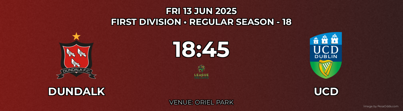 Dundalk vs UCD Prediction match poster for First Division fixture on FRI 13 JUN 2025