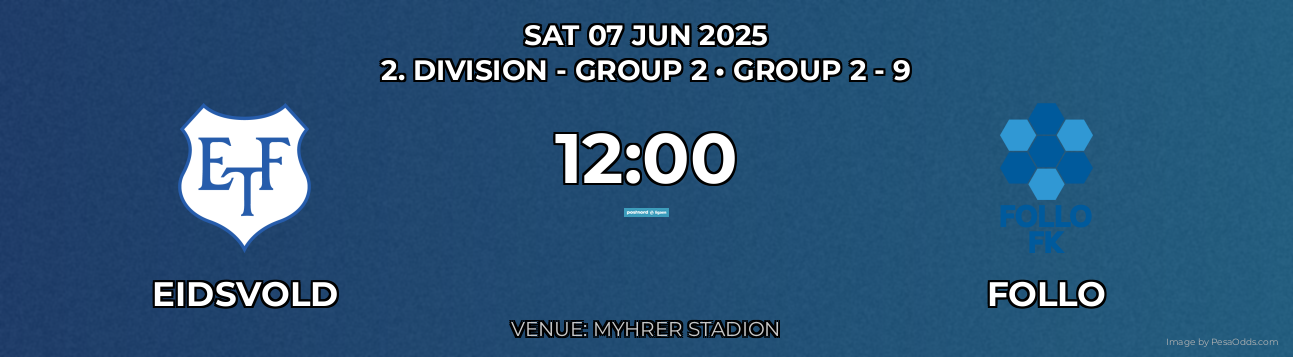 Eidsvold vs Follo Prediction match poster for 2. Division - Group 2 fixture on SAT 07 JUN 2025