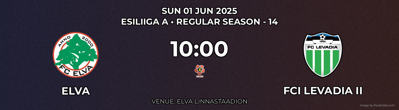 Elva vs FCI Levadia II Prediction match poster for Esiliiga A fixture on SUN 01 JUN 2025