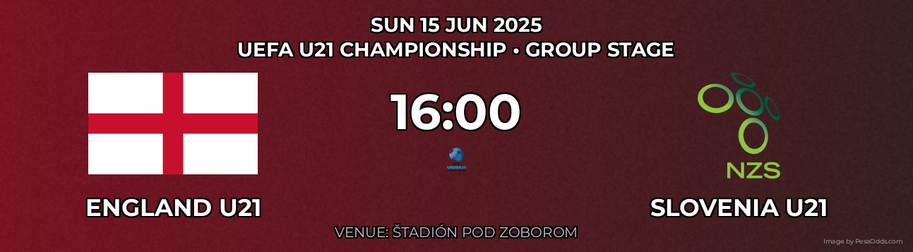 England U21 vs Slovenia U21 Prediction match poster for UEFA U21 Championship fixture on SUN 15 JUN 2025