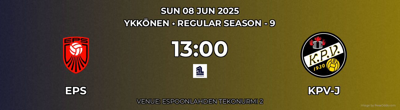 EPS vs KPV-j Prediction match poster for Ykkönen fixture on SUN 08 JUN 2025