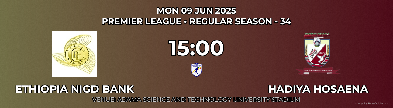 Ethiopia Nigd Bank vs Hadiya Hosaena Prediction match poster for Premier League fixture on MON 09 JUN 2025