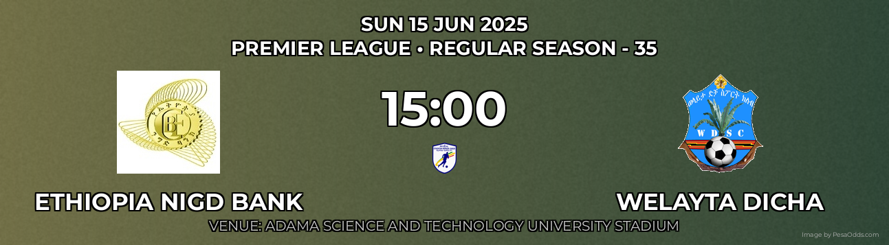 Ethiopia Nigd Bank vs Welayta Dicha Prediction match poster for Premier League fixture on SUN 15 JUN 2025