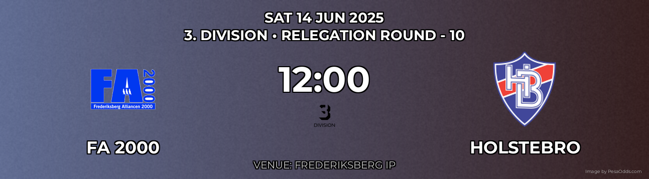 FA 2000 vs Holstebro Prediction match poster for 3. Division fixture on SAT 14 JUN 2025