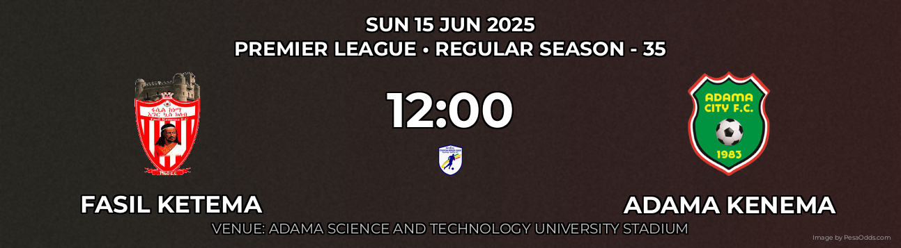 Fasil Ketema vs Adama Kenema Prediction match poster for Premier League fixture on SUN 15 JUN 2025