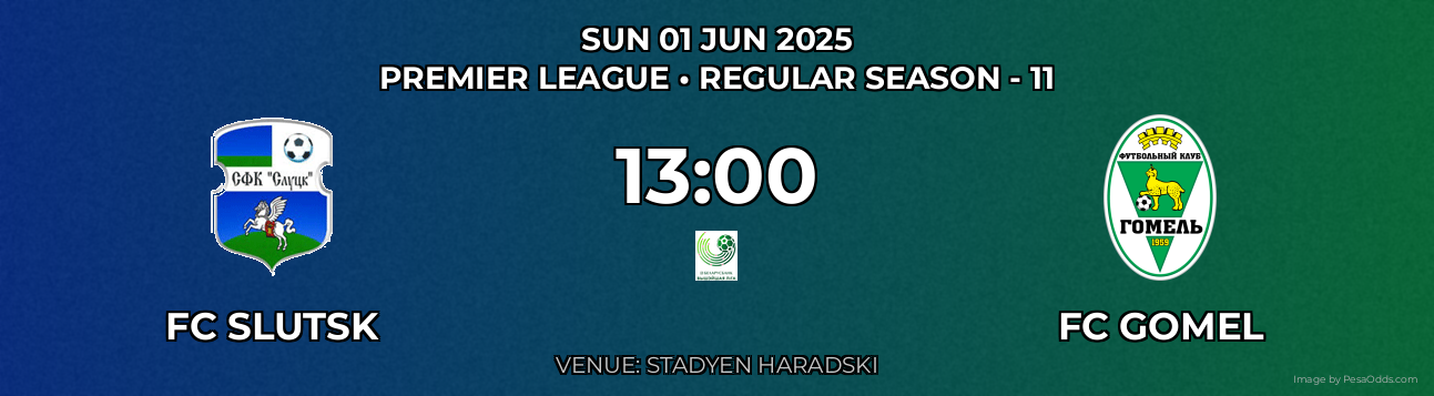 FC Slutsk vs FC Gomel Prediction match poster for Premier League fixture on SUN 01 JUN 2025