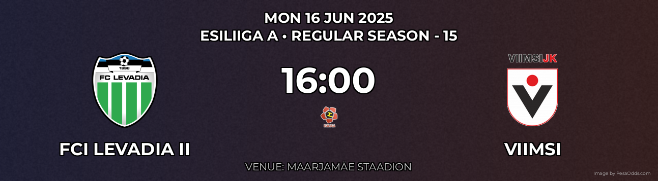 FCI Levadia II vs Viimsi Prediction match poster for Esiliiga A fixture on MON 16 JUN 2025